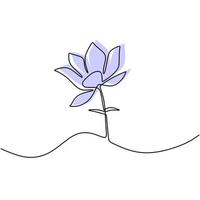bloem lotus ononderbroken lijn vectorillustratie. mooie waterlelie geïsoleerd op een witte achtergrond. natuur water plant ecologie leven schoonheid concept. florale decoratie. minimalistische contour tekening vector