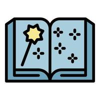 Open boek en magie toverstaf icoon kleur schets vector