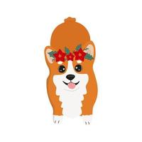 corgi met hoofd lauwerkrans. corgi hond vector tekenfilm illustratie. schattig vriendelijk welsh corgi pup, geïsoleerd Aan wit achtergrond.