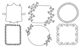 retro lijn tekening lijsten, linten, bloemen, decoraties en planten vector