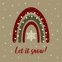 Kerstmis kaart met regenboog. groet tekst laat is sneeuw. mooi illustratie voor groet kaarten, posters en seizoensgebonden ontwerp. vector