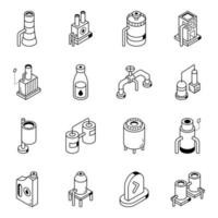 pak van olie productie isometrische lijn pictogrammen vector