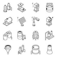 reeks van gas- fabriek isometrische lijn pictogrammen vector