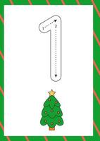 Kerstmis geheugenkaart hoe naar schrijven aantal een. werkblad voor kinderen. vector