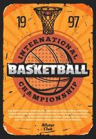 basketbal sport poster met leer bal vector