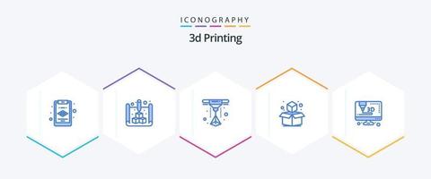 3d het drukken 25 blauw icoon pak inclusief printer. laser. 3d. meetkundig vector