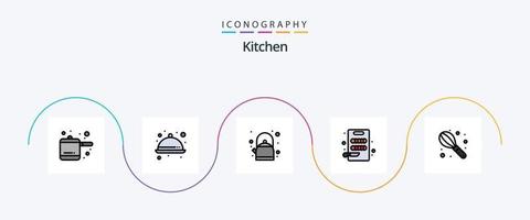 keuken lijn gevulde vlak 5 icoon pak inclusief . thee. draad. handleiding vector