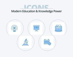 modern onderwijs en kennis macht blauw icoon pak 5 icoon ontwerp. computer. onderwijs. lamp. bord. klas vector