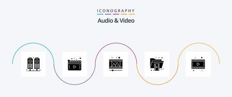 audio en video glyph 5 icoon pak inclusief film. video. Speel op te slaan. formaat. het dossier vector