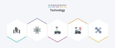 technologie 25 vlak icoon pak inclusief quad helikopter. drone. auto. technologie. plaats vector