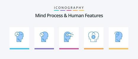 geest werkwijze en menselijk Kenmerken blauw 5 icoon pak inclusief verwarren brein. instelling. cognitief. verstand. brein. creatief pictogrammen ontwerp vector
