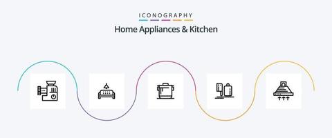 huis huishoudelijke apparaten en keuken lijn 5 icoon pak inclusief keuken. koken. klont. rijst. kookplaat vector