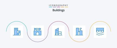 gebouwen blauw 5 icoon pak inclusief maan. stad. sport. klooster. kerk vector