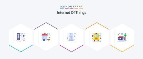 internet van dingen 25 vlak icoon pak inclusief vervoer. openbaar. Wifi. bus. afgelegen vector