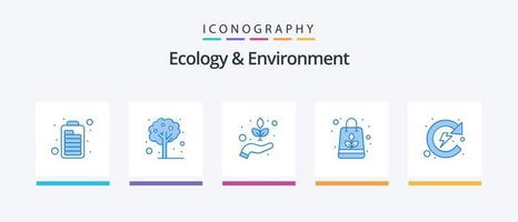 ecologie en milieu blauw 5 icoon pak inclusief energie. natuurlijk. omgeving. recycle tas. biologisch. creatief pictogrammen ontwerp vector