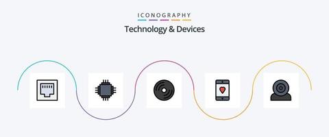 apparaten lijn gevulde vlak 5 icoon pak inclusief mobiel. hart. apparaten. apparaten. pc vector