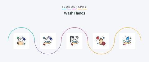 wassen handen lijn gevulde vlak 5 icoon pak inclusief handen. vies. wassen. covid. handen vector