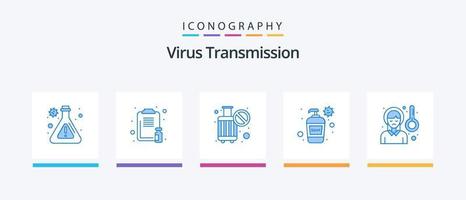 virus transmissie blauw 5 icoon pak inclusief hoofdpijn. hand- wassen. verbieden. zeep. fles. creatief pictogrammen ontwerp vector