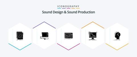 geluid ontwerp en geluid productie 25 glyph icoon pak inclusief dauw. staat. koppel. studio. menger vector
