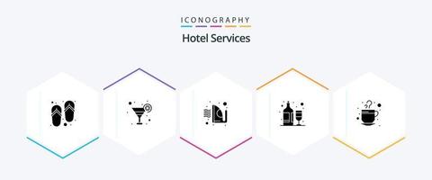 hotel Diensten 25 glyph icoon pak inclusief drankje. beker. strijken. koffie. wijn vector