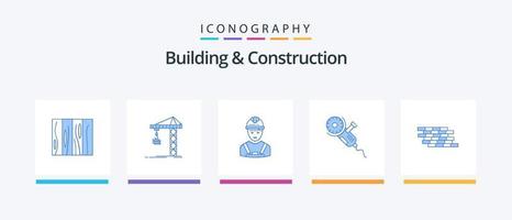 gebouw en bouw blauw 5 icoon pak inclusief circulaire zaag. leidinggevende. bouw. ingenieur. industrie. creatief pictogrammen ontwerp vector
