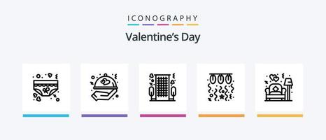 valentijnsdag dag lijn 5 icoon pak inclusief beker. tafel. bed. restaurant. diner. creatief pictogrammen ontwerp vector