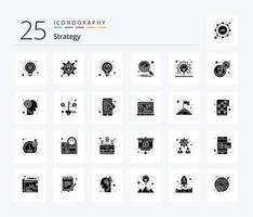 strategie 25 solide glyph icoon pak inclusief idee. concept. oplossing. lamp. plan vector