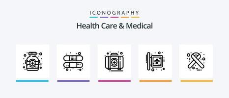 Gezondheid zorg en medisch lijn 5 icoon pak inclusief gezondheidszorg. medisch. telefoon. eerst. hulp. creatief pictogrammen ontwerp vector