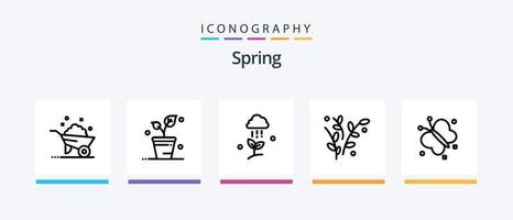 voorjaar lijn 5 icoon pak inclusief natuur. de lente. bloem. wiel. kruiwagen. creatief pictogrammen ontwerp vector