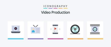 video productie vlak 5 icoon pak inclusief film ster. beroemdheid. retro televisie. video speler app. multimediaal. creatief pictogrammen ontwerp vector