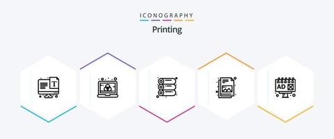 het drukken 25 lijn icoon pak inclusief . reclame. machine. advertentie. het dossier vector