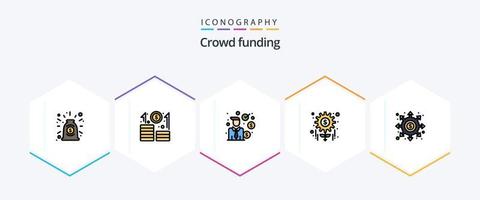 crowdfunding 25 gevulde lijn icoon pak inclusief zwart gat. taken. zakenman. project. geld vector