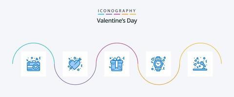 valentijnsdag dag blauw 5 icoon pak inclusief horloge. liefde. huwelijk. Leuk vinden. bruiloft vector