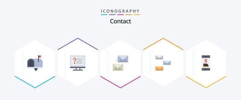 contact 25 vlak icoon pak inclusief contact ons. rug. informatie. envelop. contact ons vector