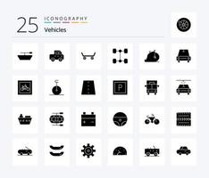 voertuigen 25 solide glyph icoon pak inclusief parkeren. auto. fiets. bestelwagen. auto vector