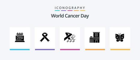 wereld kanker dag glyph 5 icoon pak inclusief bewustzijn. Gezondheid. AIDS. stethoscoop . kanker. creatief pictogrammen ontwerp vector