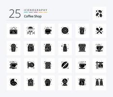 koffie winkel 25 solide glyph icoon pak inclusief bord. koffie. tafel. cafe. espresso vector