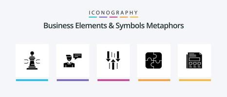 bedrijf elementen en symbolen metaforen glyph 5 icoon pak inclusief strategie. puzzel. Mens. downloaden. omhoog. creatief pictogrammen ontwerp vector