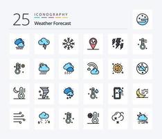 weer 25 lijn gevulde icoon pak inclusief het weer. energie. sneeuw. bout. regenen vector