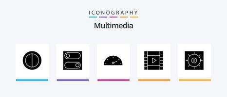 multimedia glyph 5 icoon pak inclusief . film. versnellingen. creatief pictogrammen ontwerp vector