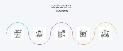 bedrijf lijn 5 icoon pak inclusief presentatie. werkstroom. launch. planning. investering vector