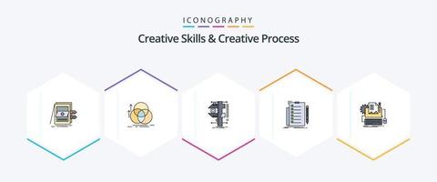 creatief vaardigheden en creatief werkwijze 25 gevulde lijn icoon pak inclusief controleren. expertise. meting. meting. remklauwen vector