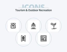 toerisme en buitenshuis recreatie lijn icoon pak 5 icoon ontwerp. . hotel. boot. ticket. voorbij gaan aan vector