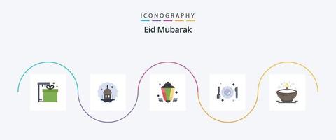 eid mubarak vlak 5 icoon pak inclusief diner. gerecht. eid. decoratie. moslim vector