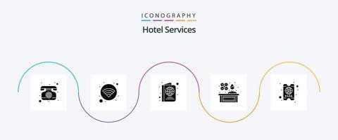 hotel Diensten glyph 5 icoon pak inclusief . slagen voor. ticket. hotel. manager vector