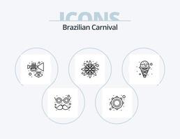 braziliaans carnaval lijn icoon pak 5 icoon ontwerp. fabriek. bloemen. kokosnoot. kamille. windmolen vector