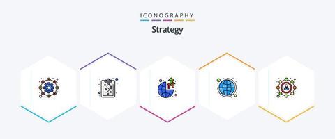 strategie 25 gevulde lijn icoon pak inclusief delen. filiaal. groei. strategie. globaal bedrijf vector