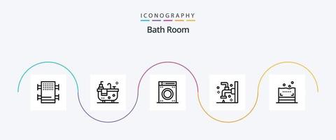 bad kamer lijn 5 icoon pak inclusief . bad. bad. spons. kraan vector