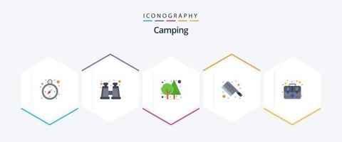 camping 25 vlak icoon pak inclusief . eerst. boom. noodgeval. mes vector