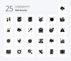 web veiligheid 25 solide glyph icoon pak inclusief virus. bom. document. downloaden. cyber vector